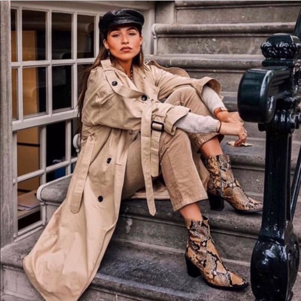 Zara Tan and Black Snakeskin Ankle Boots